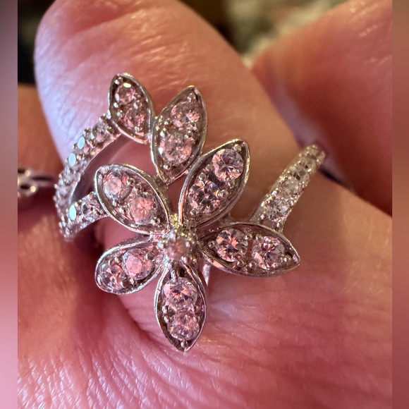 Elegant sz7.5 925 Floral nature Motif diamonds & cz marks bypass ring - Picture 9 of 10